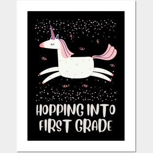 Back to School Pink Unicorn Design, Hopping into First Grade, First Day of School Shirt, School Girls Gift T-Shirt Unicorn Posters and Art